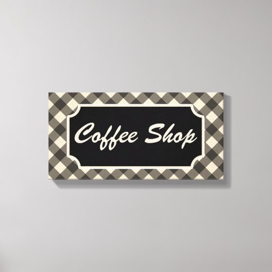 Zwart Gingham Coffee Shop Diner Sign Canvas Afdruk (Voorkant)