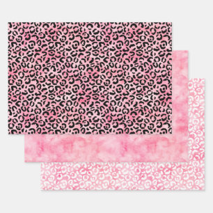 Zwart Girly Roze Waterverf Luipaard Print Inpakpapier Vel
