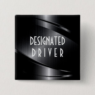 Zwart gladde metalen geborsteld aluminium look vierkante button 5,1 cm