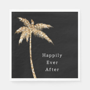 Zwart Glam Gold Glitter Palm Tree Servet