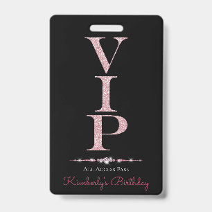 Zwart Glamorous Diamonds Pink Glitter VIP Loyalite Badge