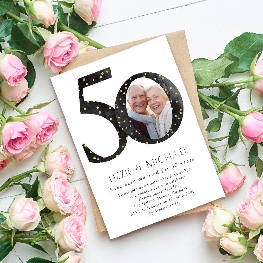 Zwart Glitter 50e Bruiloft Jubileum Party Kaart