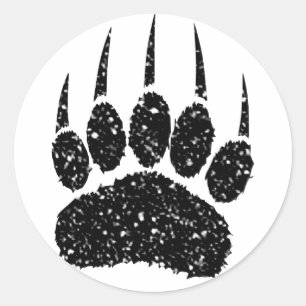 Zwart Glitter Beer Paw Print Tekening Ronde Sticker