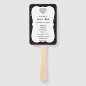 Zwart Glitter Diamond Hart Trouwprogramma Fans Handwaaier (Voorkant)
