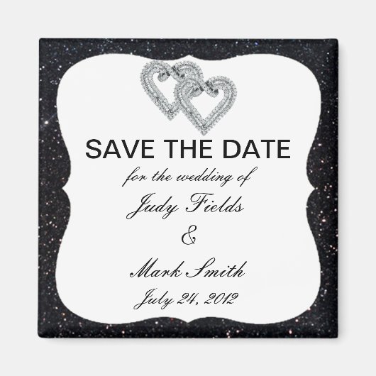 Zwart glitter Diamond harten sparen de datum magne Magneet (Voorkant)