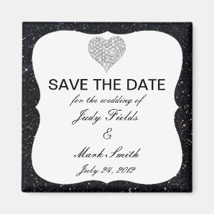 Zwart glitter Diamond Heart bespaart de datum magn Magneet