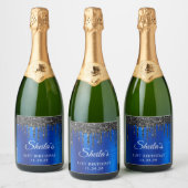 Zwart Glitter Drips Royal Blue Glam 21e verjaardag Sparkling Wijnetiket (Flessen)