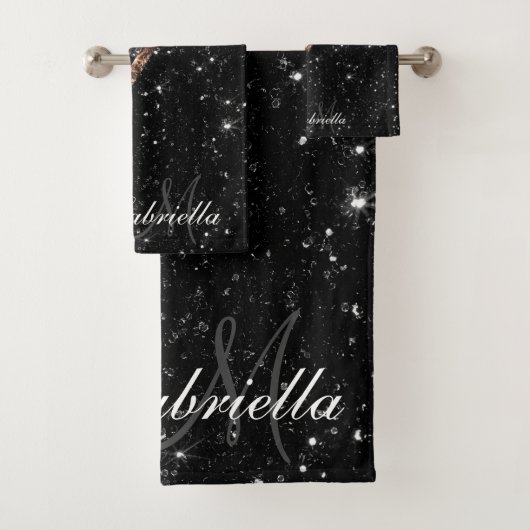 Zwart Glitter en Leopard Print Bad Handdoek (Insitu)