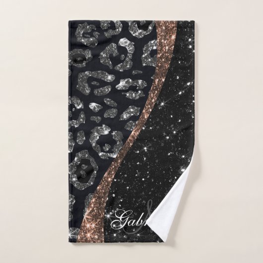 Zwart Glitter en Leopard Print Bad Handdoek (Handdoek)