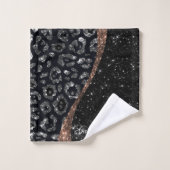 Zwart Glitter en Leopard Print Bad Handdoek (Wasdoekje)