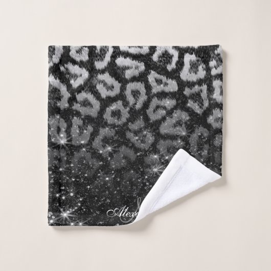 Zwart Glitter en Leopard Print Bad Handdoek (Wasdoekje)