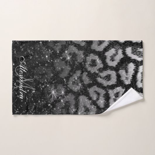 Zwart Glitter en Leopard Print Bad Handdoek (Handdoek)