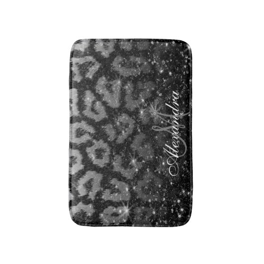 Zwart Glitter en Leopard Print Badmat (Voorkant Verticaal)