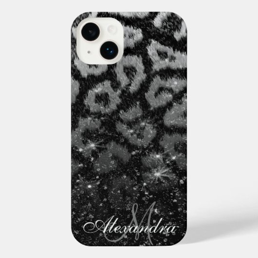 Zwart Glitter en Leopard Print iPhone Hoesje (Achterkant)