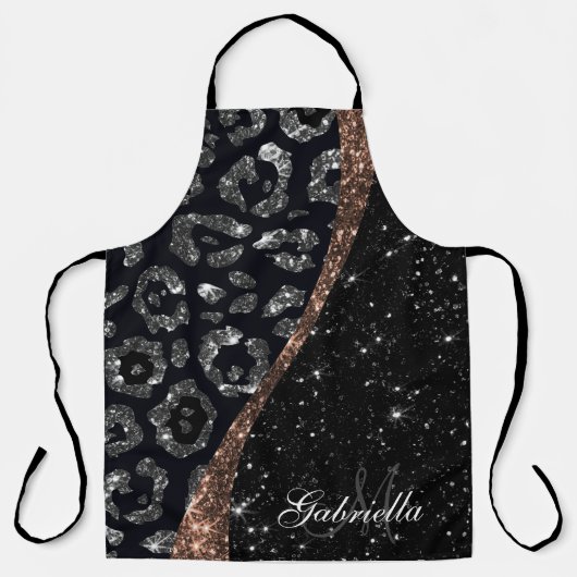 Zwart Glitter en Leopard Print Schort (Voorkant)