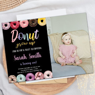 Zwart Glitter Geel Photo Donut Uitnodigingen