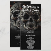 Zwart Glitter Glam Schitterende Schedel Trouwprogr Programma (Voorkant / Achterkant)