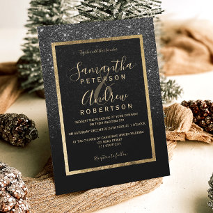 Zwart glitter goud typografie chique winter bruilo kaart