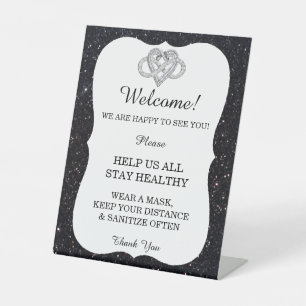 Zwart Glitter Infinity Hart Bruiloft Veiligheid Reclamebord Met Voetstuk