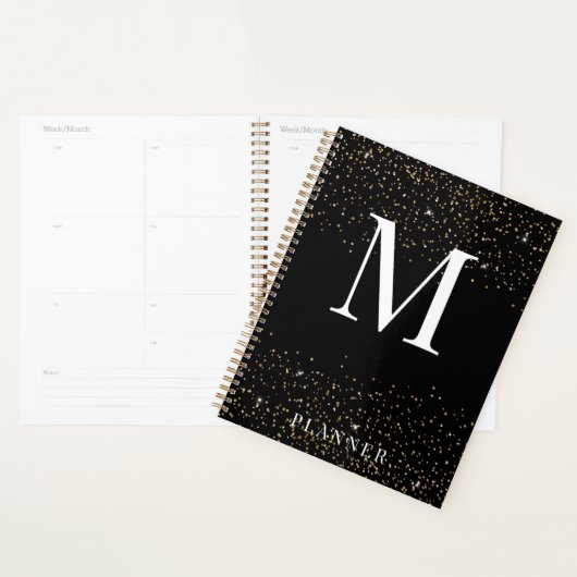 Zwart Glitter Modern Glam Monogram Planner (Display)