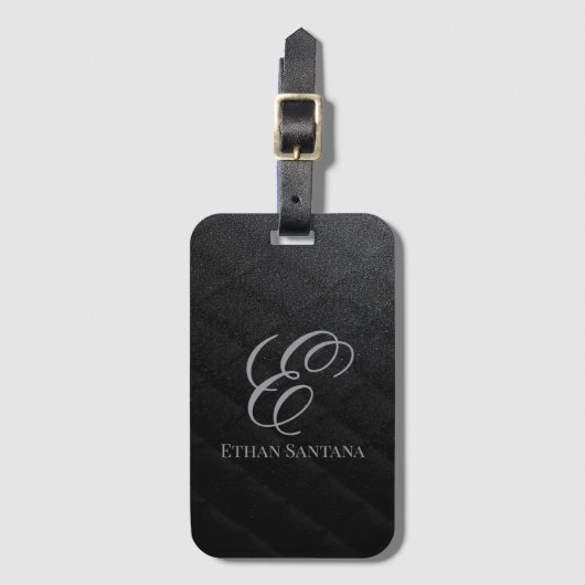 Zwart Glitter Monogram Bagagelabel (Voorkant (verticaal))