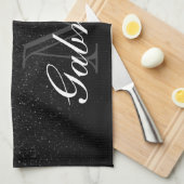 Zwart Glitter Monogram Theedoek (Quarter Fold)