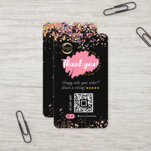Zwart Glitter QR-code Logo Bedankt voor Kleine Ond Visitekaartje