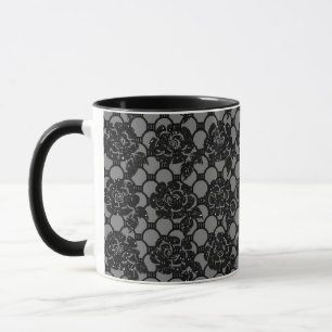 Zwart glitter romantisch bloemenkant en grijs mok