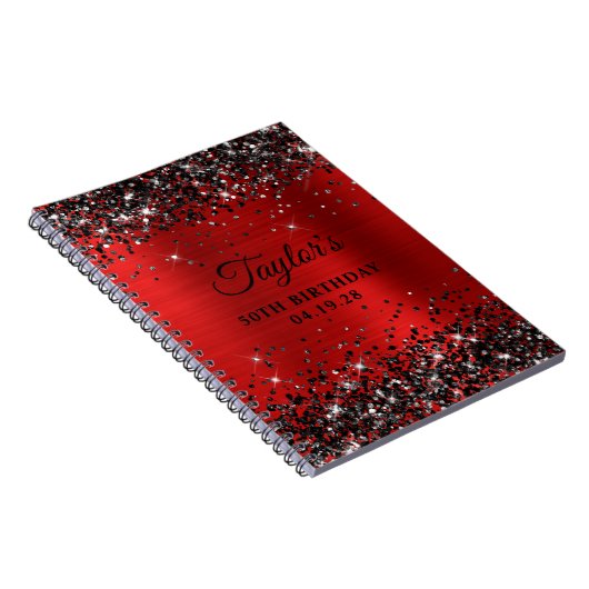 Zwart Glitter Rood Folie 50e Verjaardag Gastenboek Notitieboek (Rechterzijde)