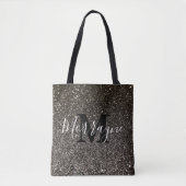Zwart Glitter Sparkle Glam Chique Monogram Naam Draagtas (Voorkant)