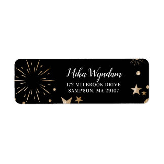 Zwart glitter-sterren en Fireworks Return-adres Etiket