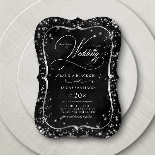 Zwart Glitter Zilveren Bruiloft Kaart