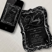 Zwart Glitter Zilveren Bruiloft Kaart