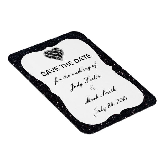 Zwart glitter zwart hart bespaart de datum magneet (Rechterzijde)