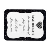 Zwart glitter zwart hart bespaart de datum magneet (Horizontaal)