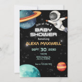 Zwart gloeit ruimteplaneet astronaut baby shower kaart (Voorkant)