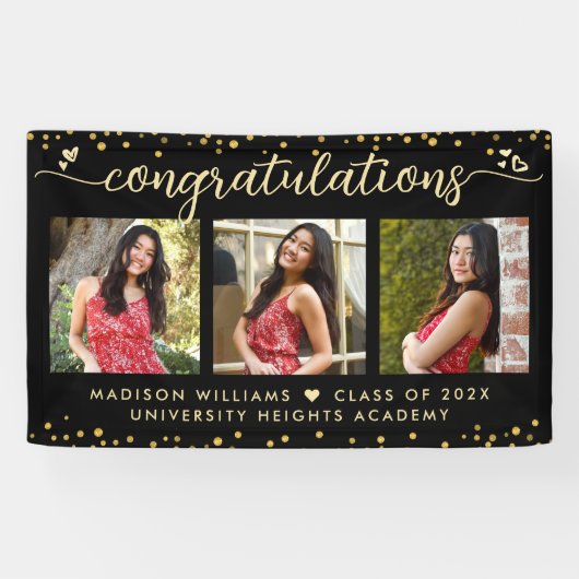Zwart Gold Afstuderen 3 Foto modern script Spandoek (Horizontaal)