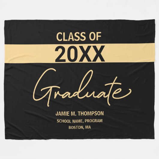 Zwart Gold Class Personalized School Afstuderen Fleece Deken (Voorkant (Horizontaal))