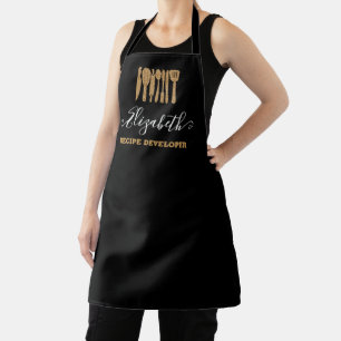 Zwart Gold Glitter Kitchen Utiets Script Name Schort