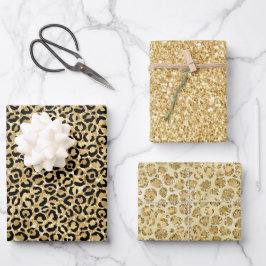 Zwart Gold Glitter Leopard Print Inpakpapier Vel