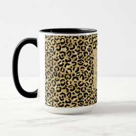 Zwart Gold Glitter Leopard Print    Mok
