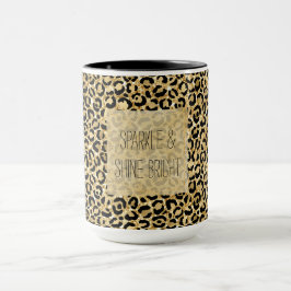 Zwart Gold Glitter Leopard Print Mok