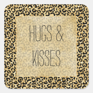 Zwart Gold Glitter Leopard Print Vierkante Sticker