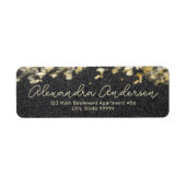 Zwart Gold Glitter Modern Glam Chic Script Label (Voorkant)