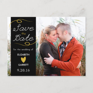 Zwart / Gold Glitter Save the Date Photo Briefkaar Aankondigingskaart