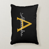 Zwart Gold Modern Script Girly Monogram Naam Accent Kussen (Voorkant(Verticaal))