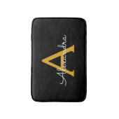 Zwart Gold Modern Script Girly Monogram Naam Badmat (Voorkant Verticaal)