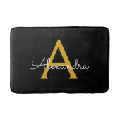 Zwart Gold Modern Script Girly Monogram Naam Badmat (Voorkant)