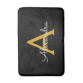 Zwart Gold Modern Script Girly Monogram Naam Badmat (Voorkant Verticaal)