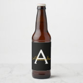 Zwart Gold Modern Script Girly Monogram Naam Bier Etiket (Voorkant)